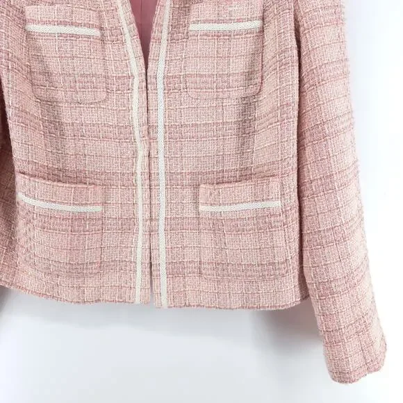 Jaclyn Smith 6 Vintage 90s Twee Quiet Luxury Coquette Tweed Fringe Short Blazer - Picture 4 of 16